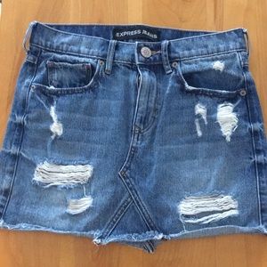 EXPRESS Distressed denim mini skirt